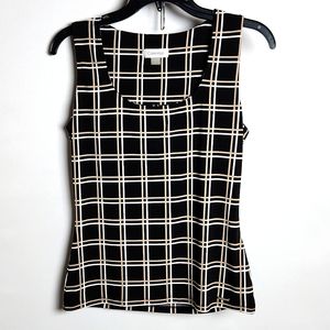 Calvin Klein Sleeveless Top Black White Tan Windowpane check sz-small